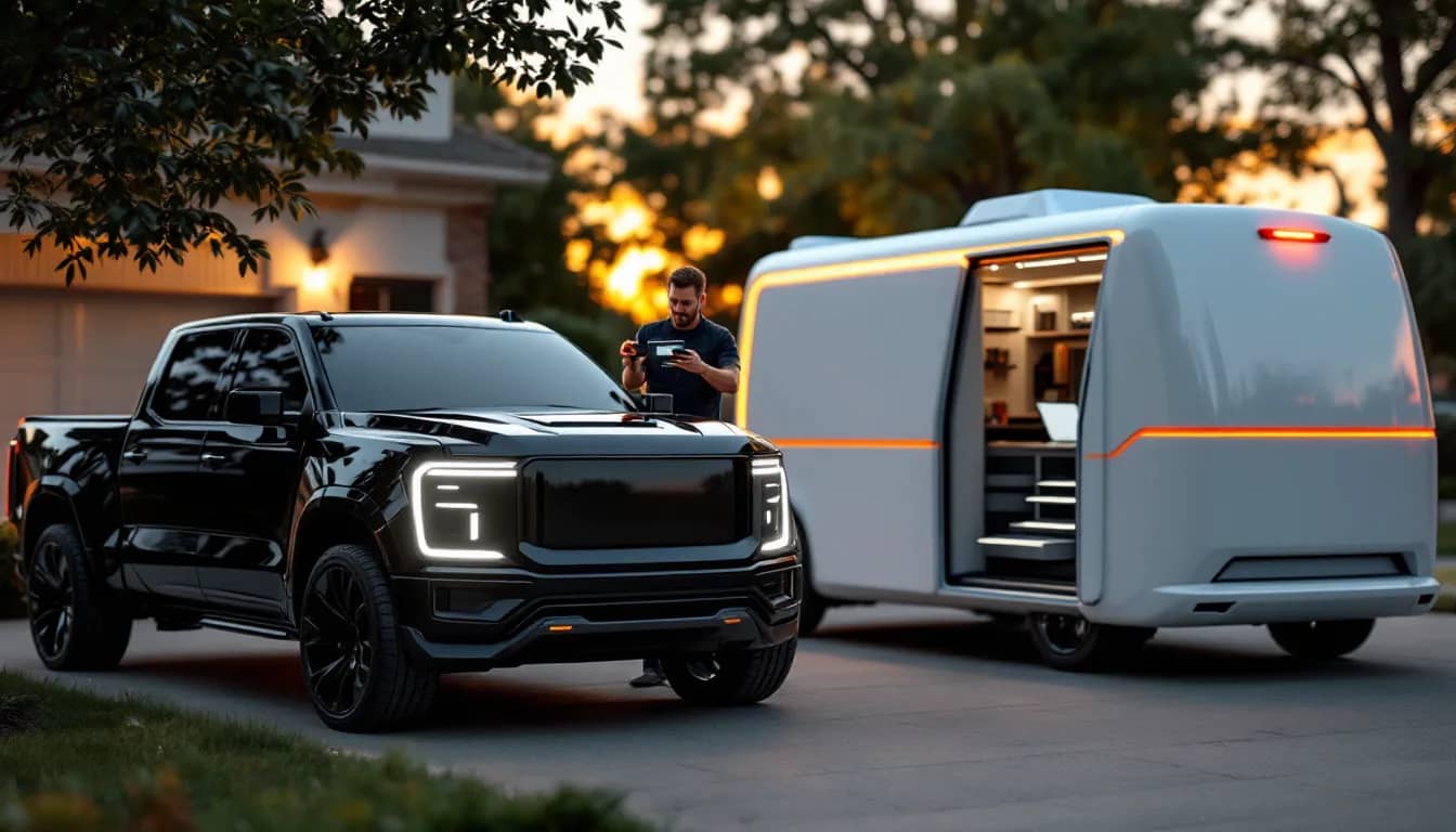 Technician load-testing the battery of a pickup that will not start in an east Dallas driveway at dawn