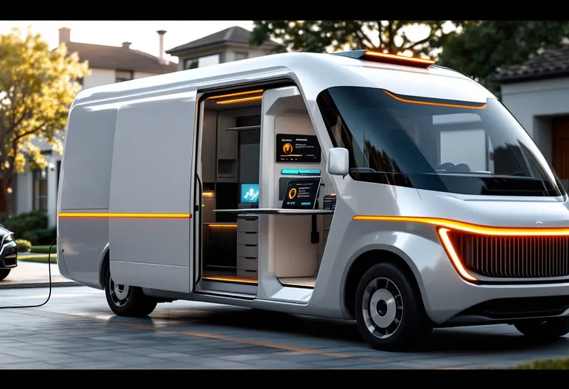 Control module coding in progress through a pass-through interface from the van to a vehicle in a Frisco garage